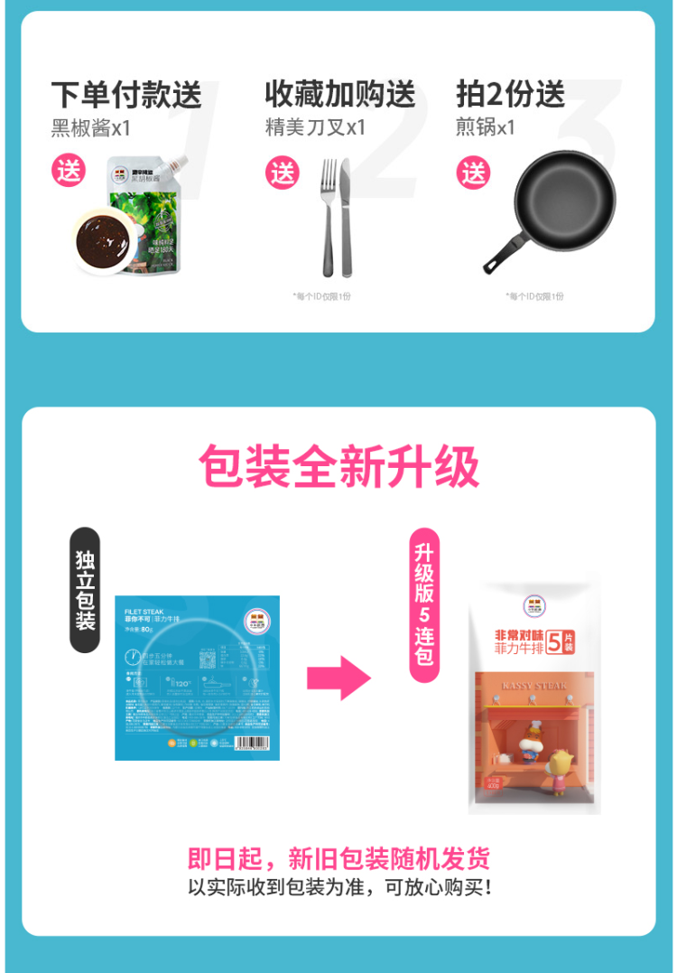 小牛凯西 黑椒菲力牛排 80g*10片 已通过核酸检测 图2