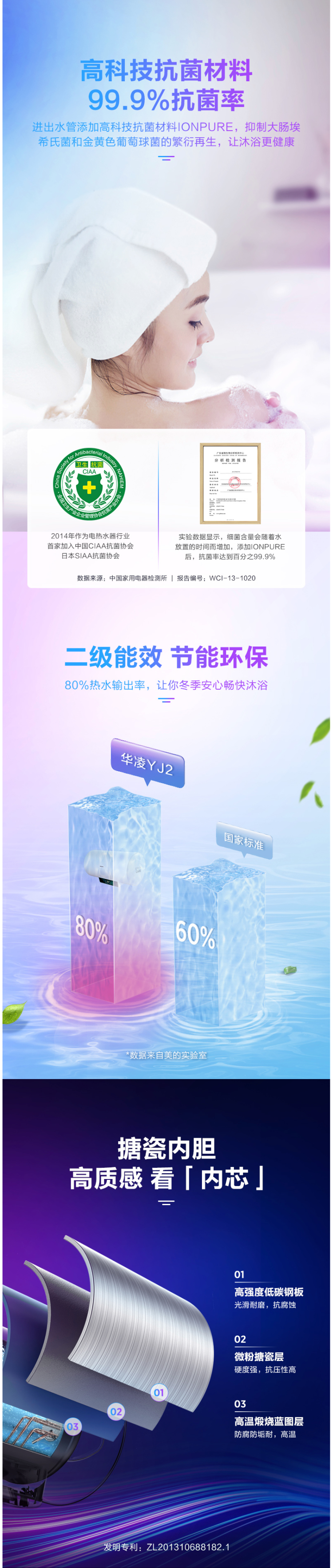 美的副牌 华凌 YJ2 智能变频 储水式电热水器 60L 图6
