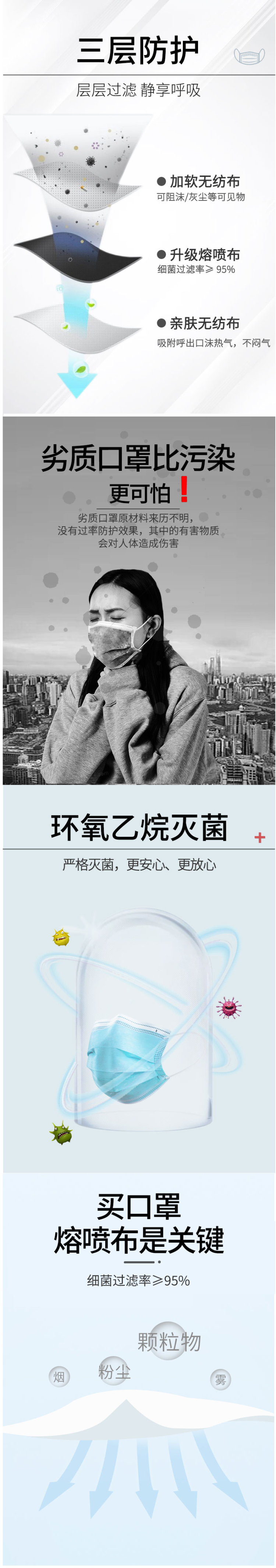 天猫超市 超亚 一次性医用外科口罩 100只 细菌过滤99.3% 图3