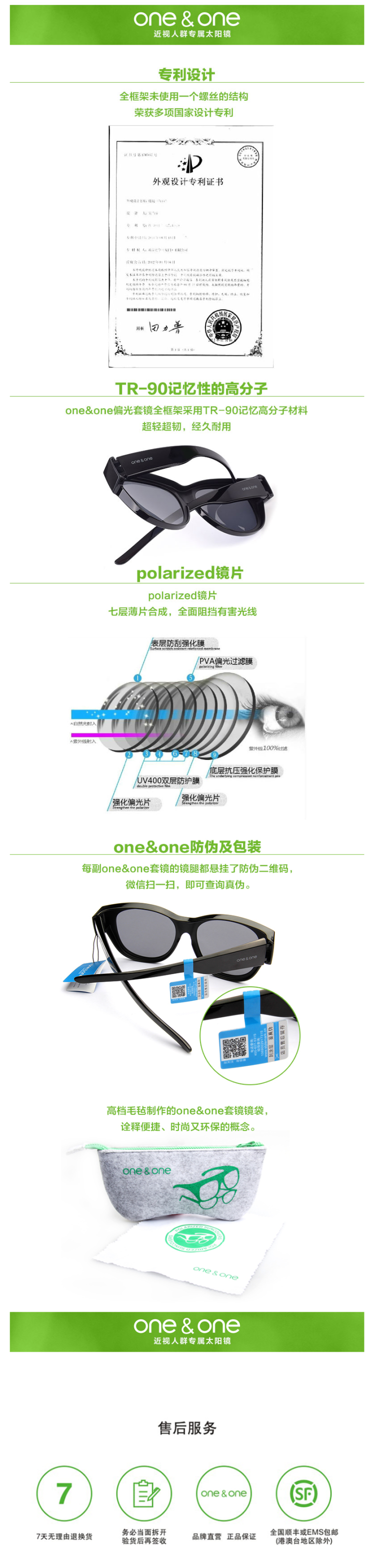 One&One 大镜框 女近视偏光太阳镜 直接套在近视架上 图9