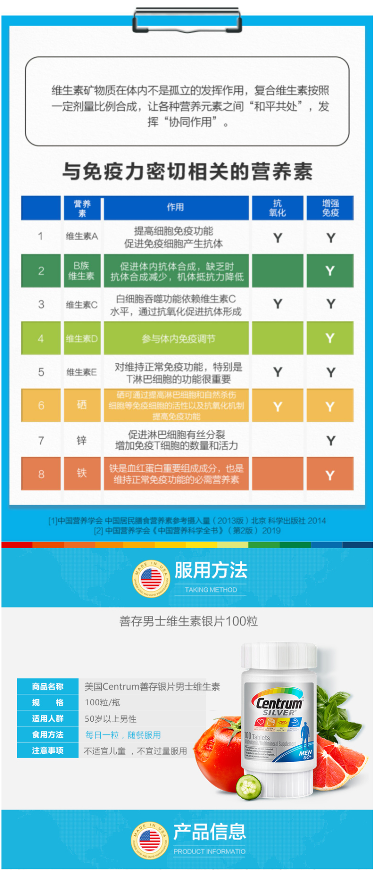美版 善存银片 中老年男士 多种维生素矿物质片 100粒 图1
