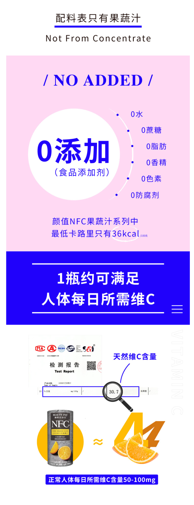 颜值 NFC 100%巴西橙汁 195ml*6瓶 不加1滴水 图2