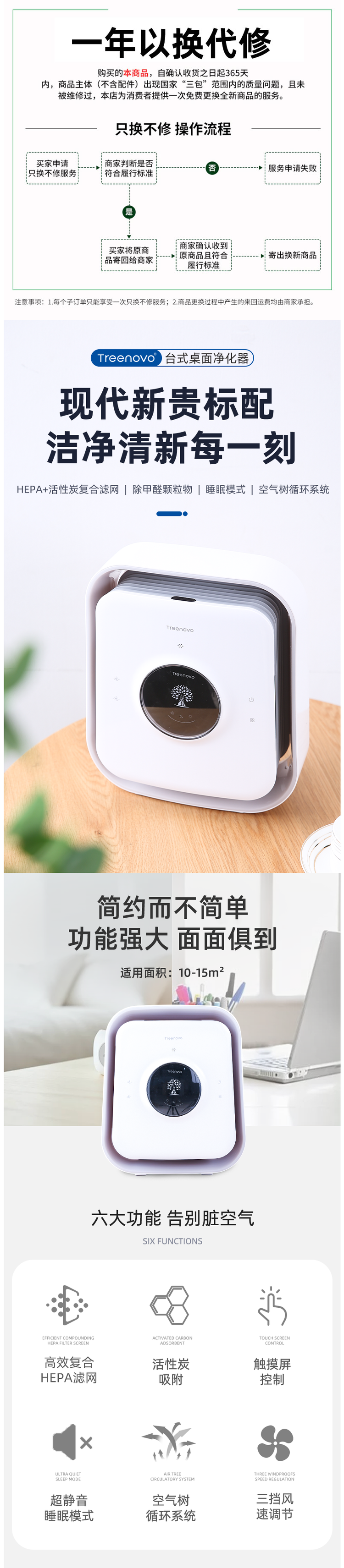 Treenovo 换气/除甲醛 无叶风扇 小型桌面空气净化器 图1
