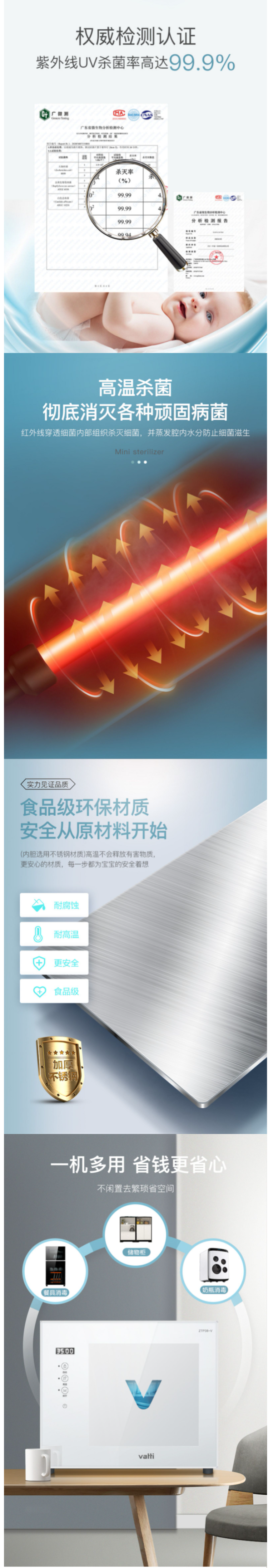 华帝 ZTP38-V 紫外线杀菌 中温烘干 台式迷你消毒柜 38L 灭杀率99.99% 图3