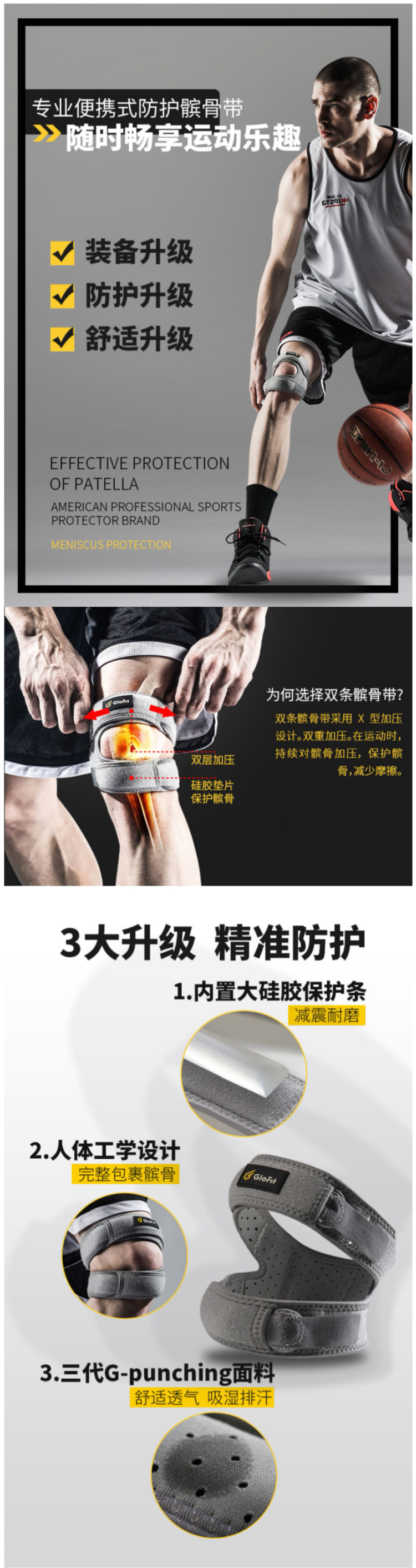 Glofit 专业运动级 双重加压髌骨带 单只 保护膝盖半月板 图1