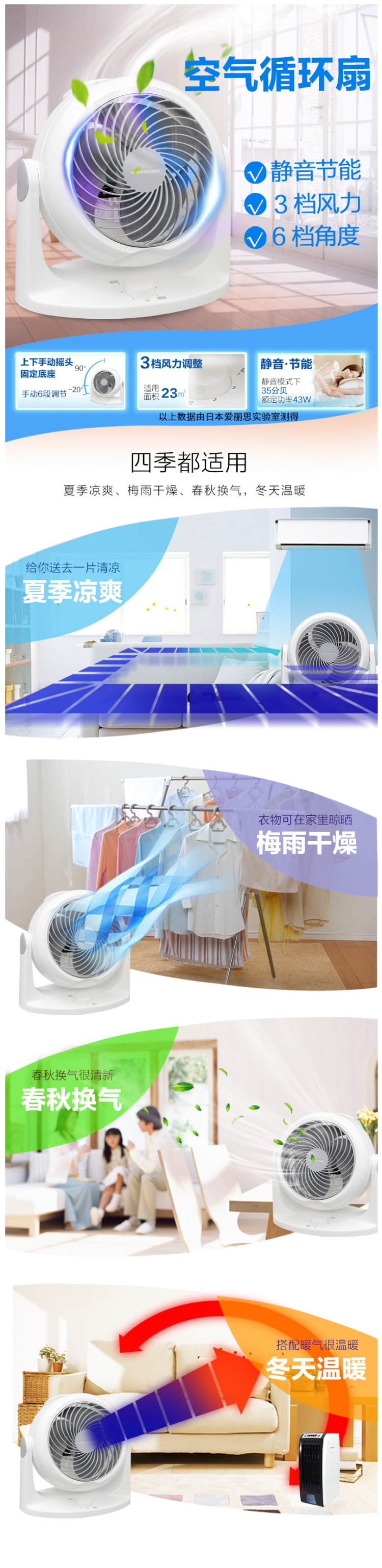 日本 爱丽思 CFA-186C 空气循环扇 配合空调更赞 图1