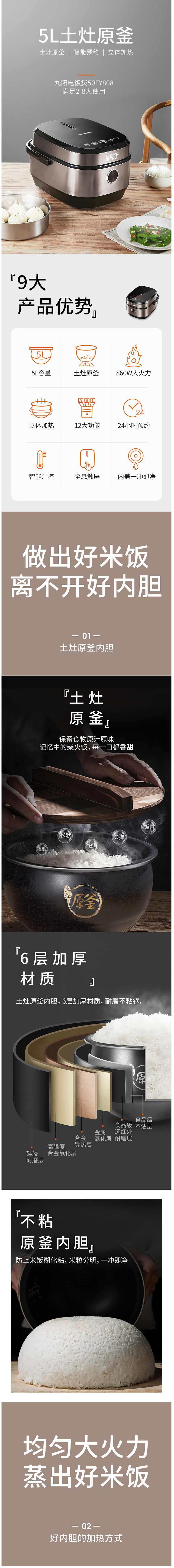 九阳 土灶原釜系列 电饭煲锅 5L 智能预约 含12大功能 图1