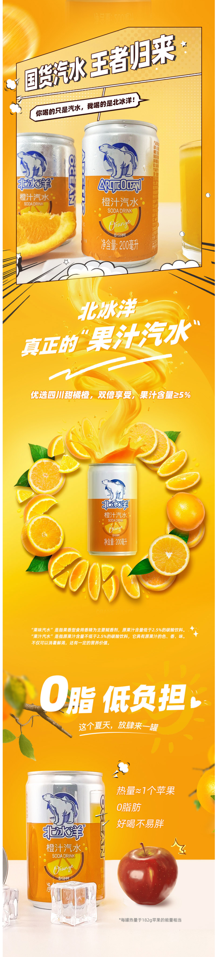 老北京汽水 北冰洋 双倍果汁 低糖碳酸饮料 200ml*24听 图3