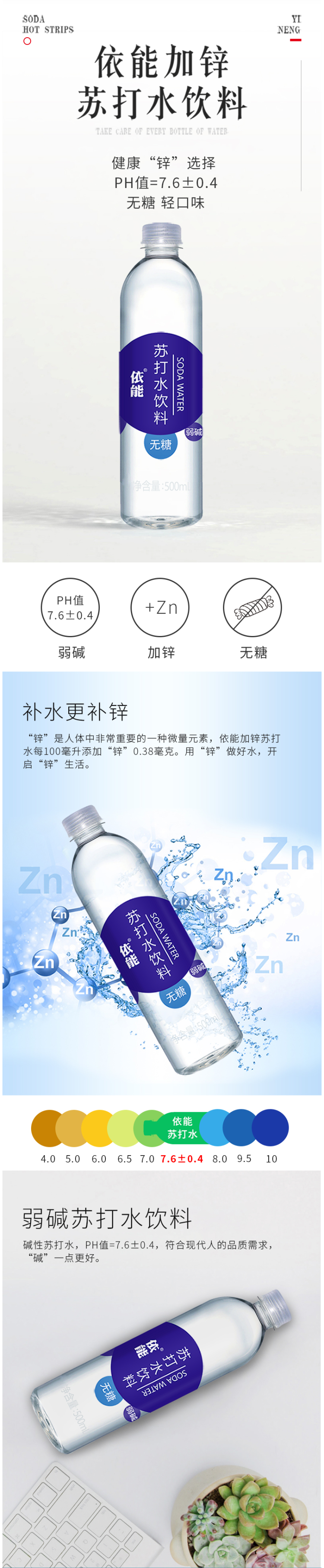依能 0糖0脂0卡路里 加锌弱碱性苏打水 500ml*24瓶*2箱 图1