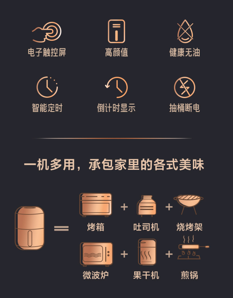 美的 全自动蒸汽嫩烤 智能空气炸锅 3L 图2