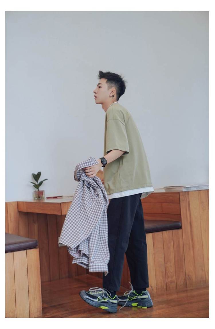 tkak 假两件落肩短袖t恤 港风宽松体恤 图4