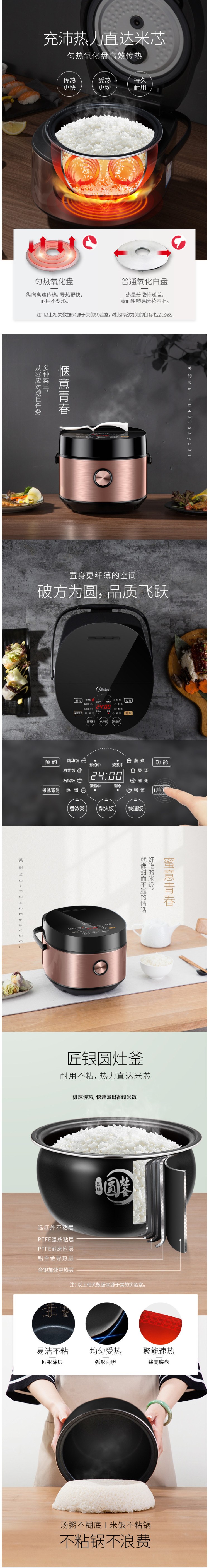 美的 微压全智能多功能电饭煲 4L 匠银圆灶釜 图2