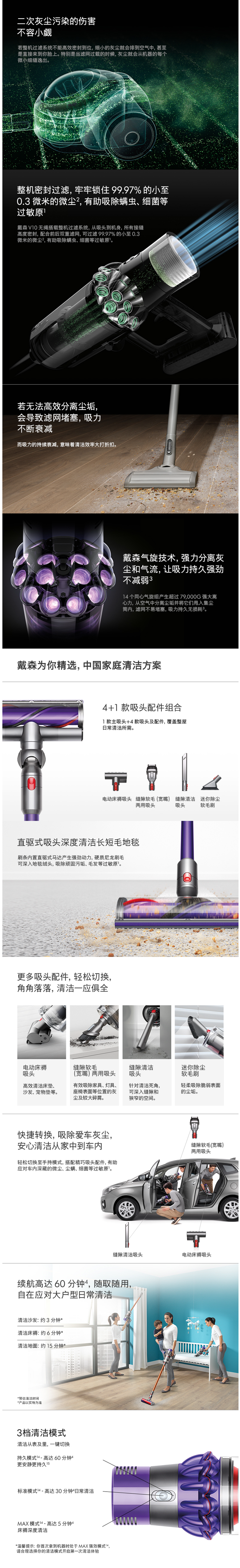 天猫官方 戴森 V10 Animal 手持式无绳吸尘器 配5吸头 图6