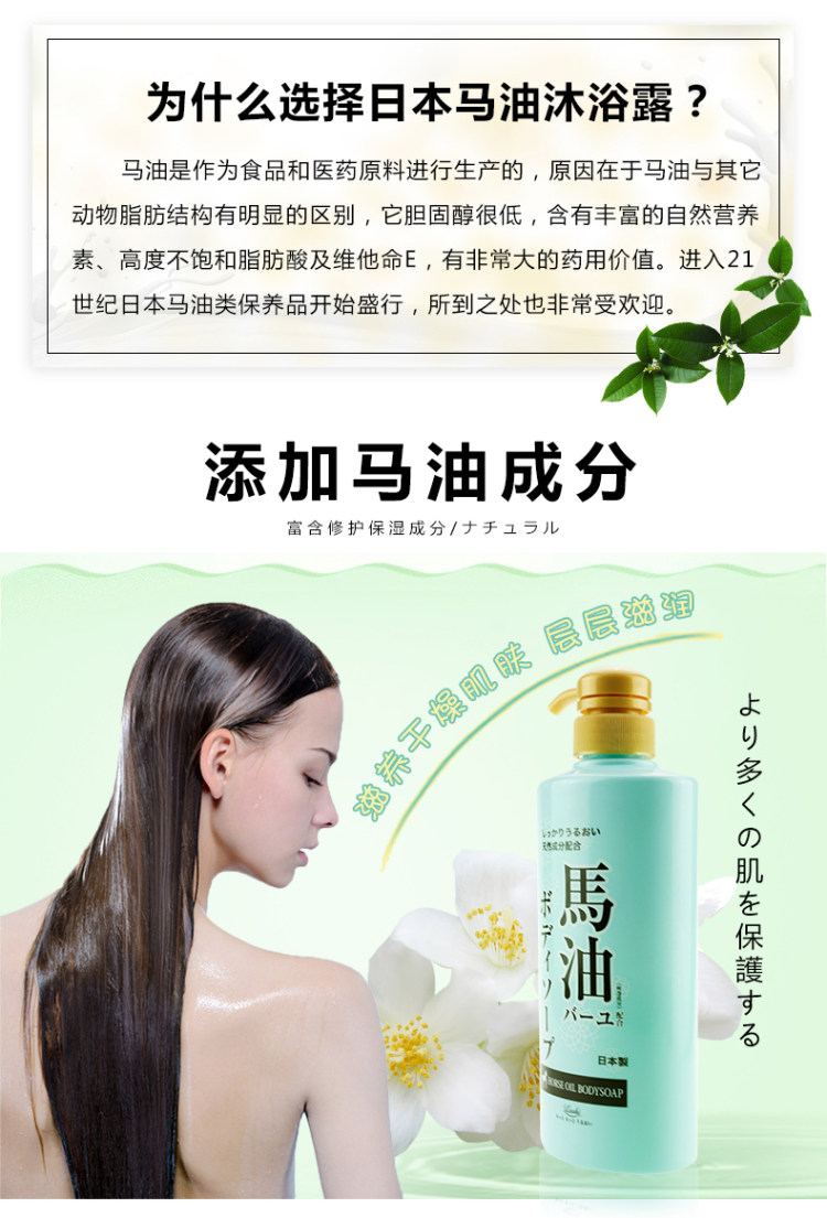 日本进口 loshi 马油沐浴露 持久滋润肌肤 600ml 图2