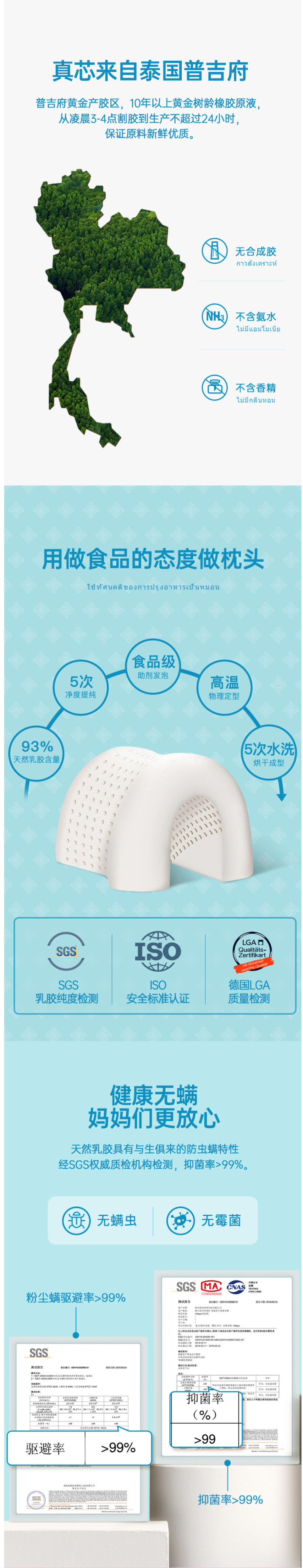 泰国原装进口 妮泰雅 Nittaya 95%含量 天然儿童乳胶枕 适合3~13岁 图2