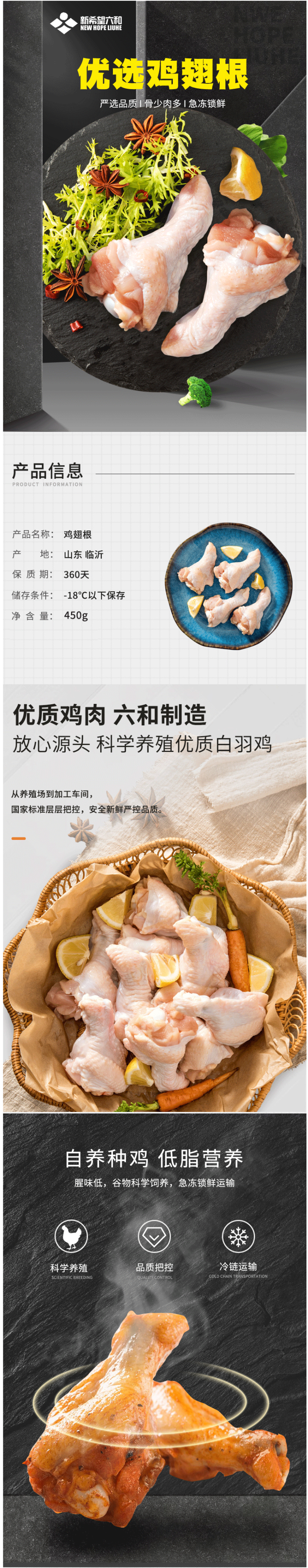 天猫超市 新希望旗下 六和 冷冻鸡翅根 450g*1袋 图1