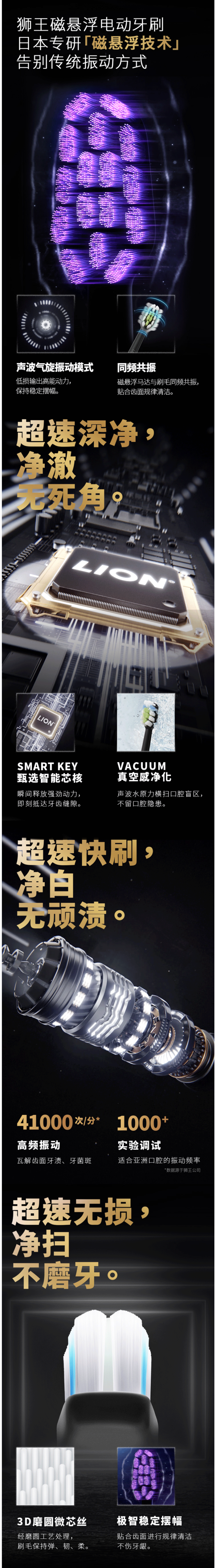 狮王 极智柔力 SMART KEY 充电式磁悬浮声波电动牙刷 图2