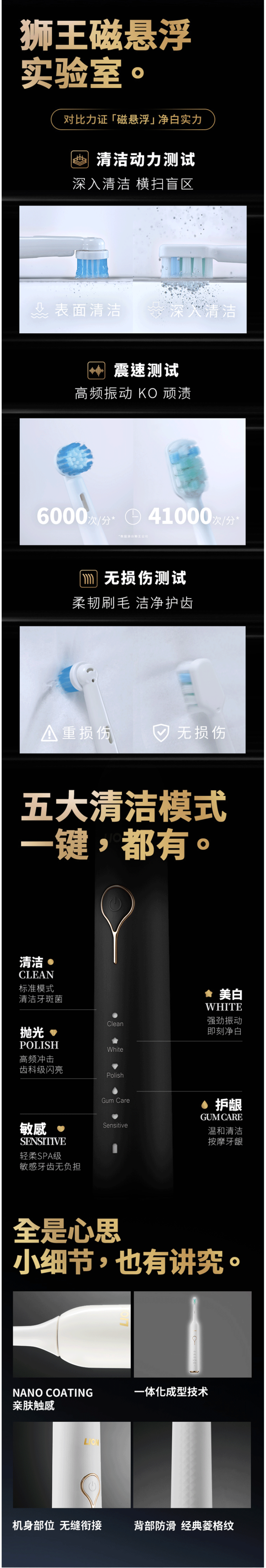 狮王 极智柔力 SMART KEY 充电式磁悬浮声波电动牙刷 图3