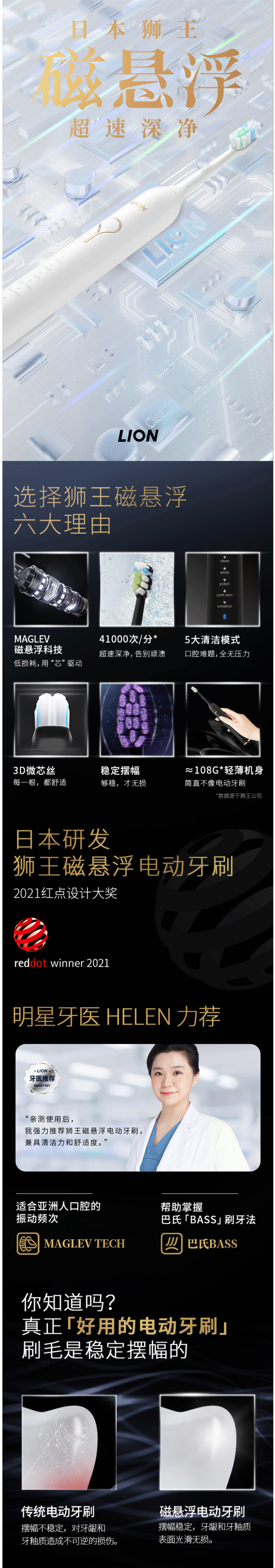 狮王 极智柔力 SMART KEY 充电式磁悬浮声波电动牙刷 图1