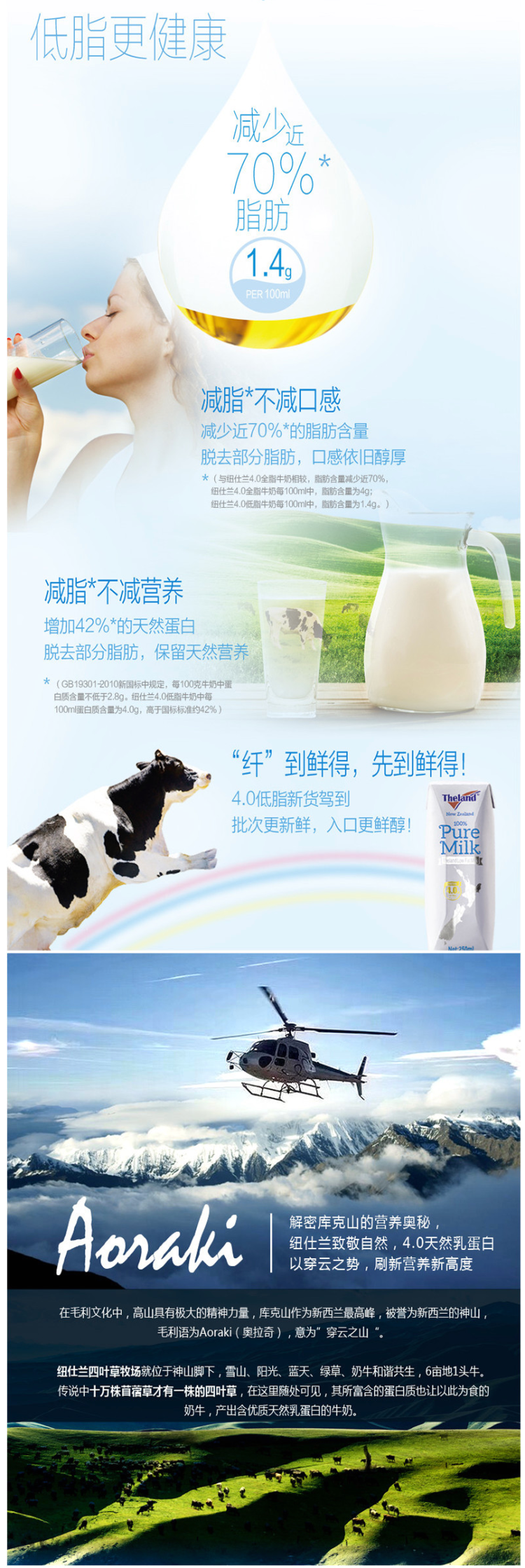 新西兰原装进口 纽仕兰 4.0g乳蛋白低脂纯牛奶 250ml*24盒 图3