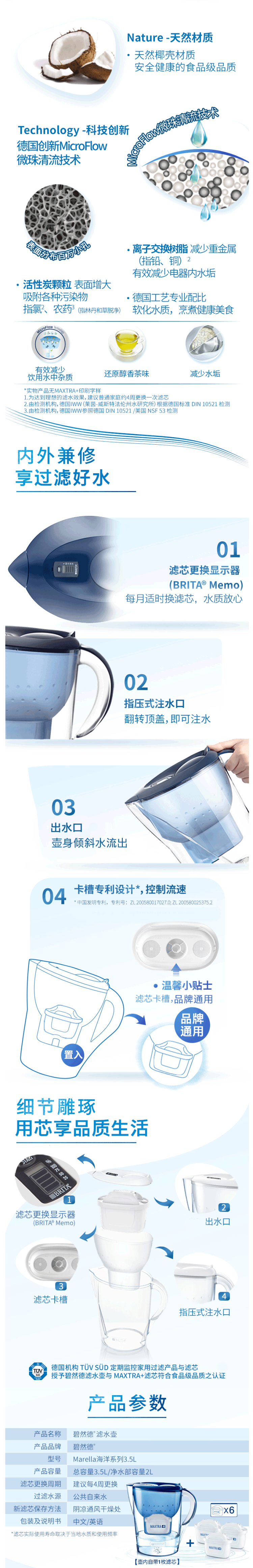 碧然德 海洋系列 Marella XL 净水壶 3.5L+7个德国原装滤芯 图4