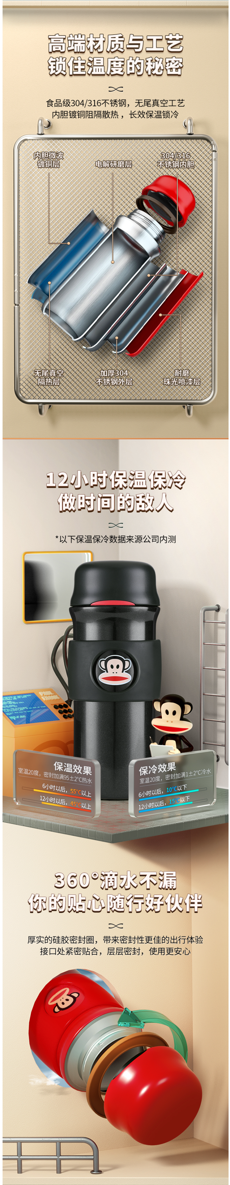 大嘴猴 316不锈钢保温杯 400ml 12小时保温保冷 图3