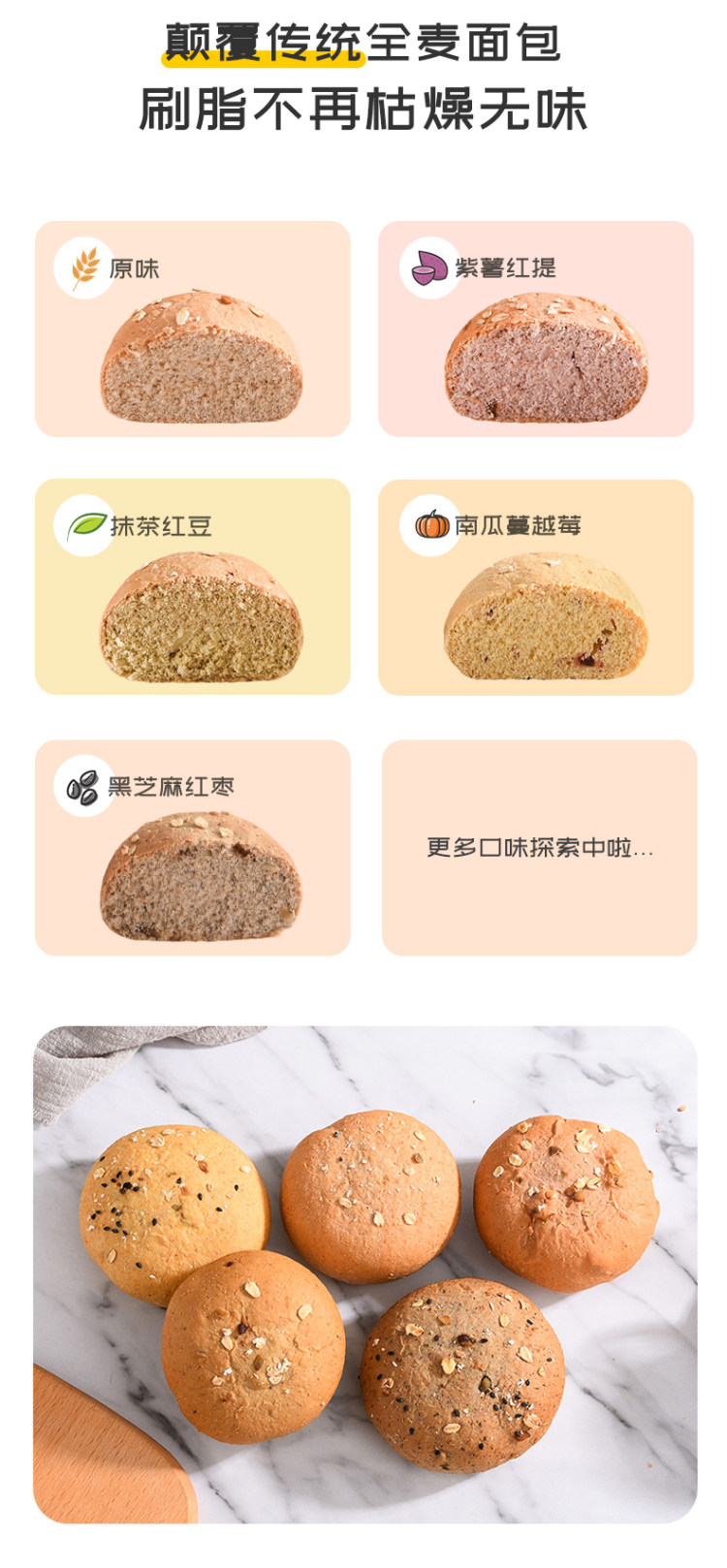 八千步 全麦面包 低油低脂 混合口味12只 图2