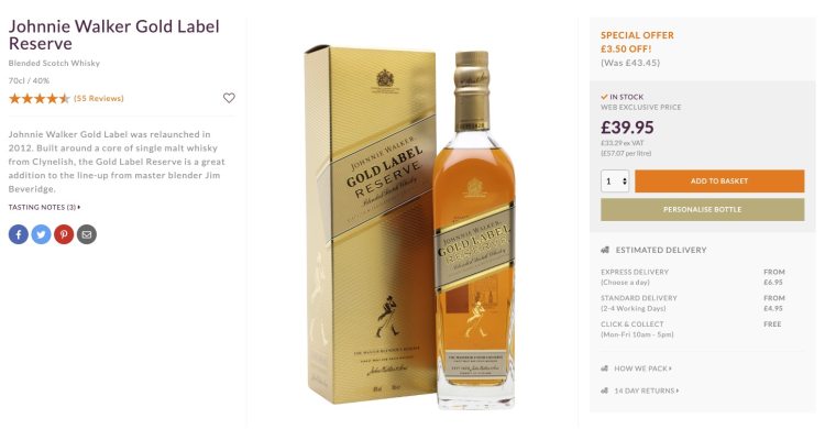 英国原产 尊尼获加 金牌威士忌 750ml 礼盒包装 图1