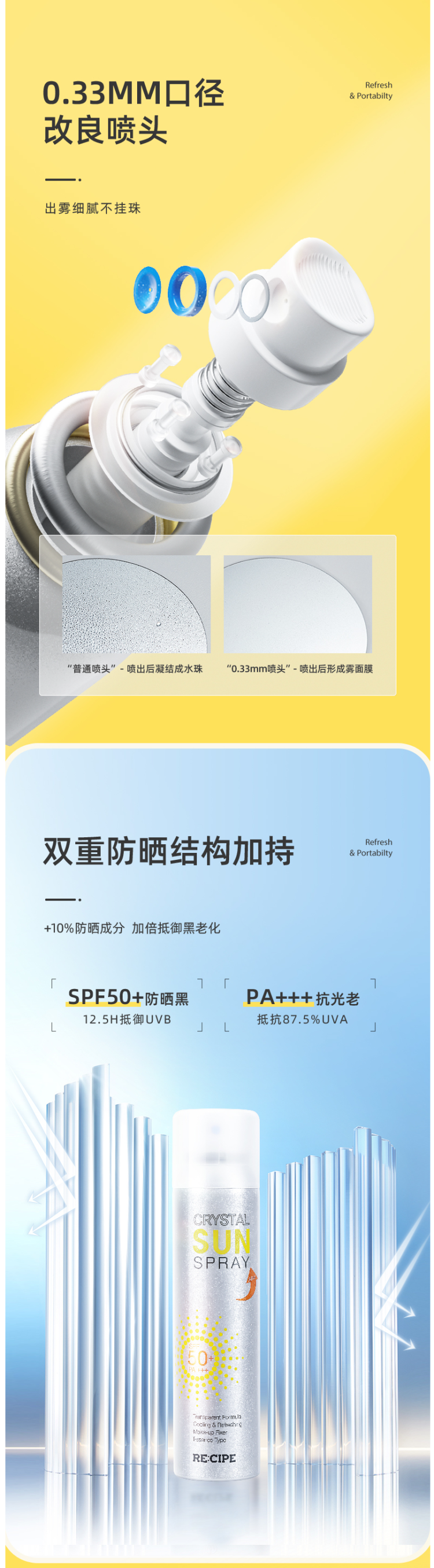 天猫国际 韩国 RECIPE 升级版水晶防晒喷雾 180ml*3瓶 图3