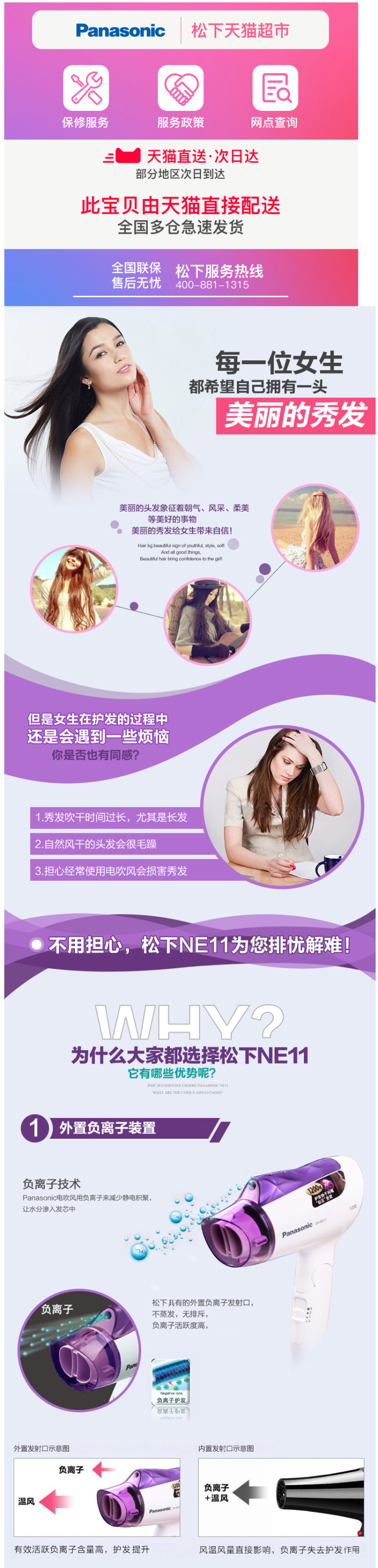 松下 EH-NE11 负离子吹风机 1200W 图1