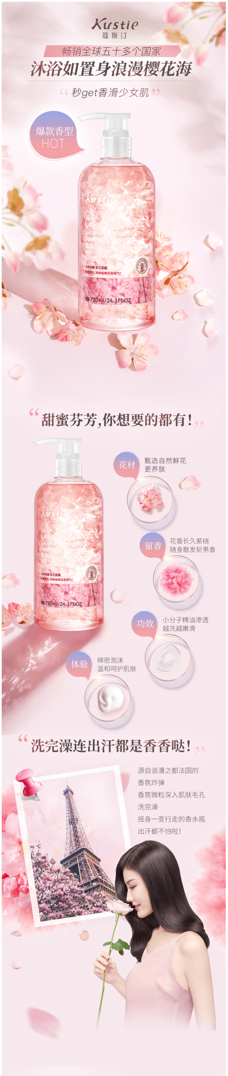 屈臣氏热销款 蔻斯汀 樱花花瓣香水沐浴露 720ml 图1
