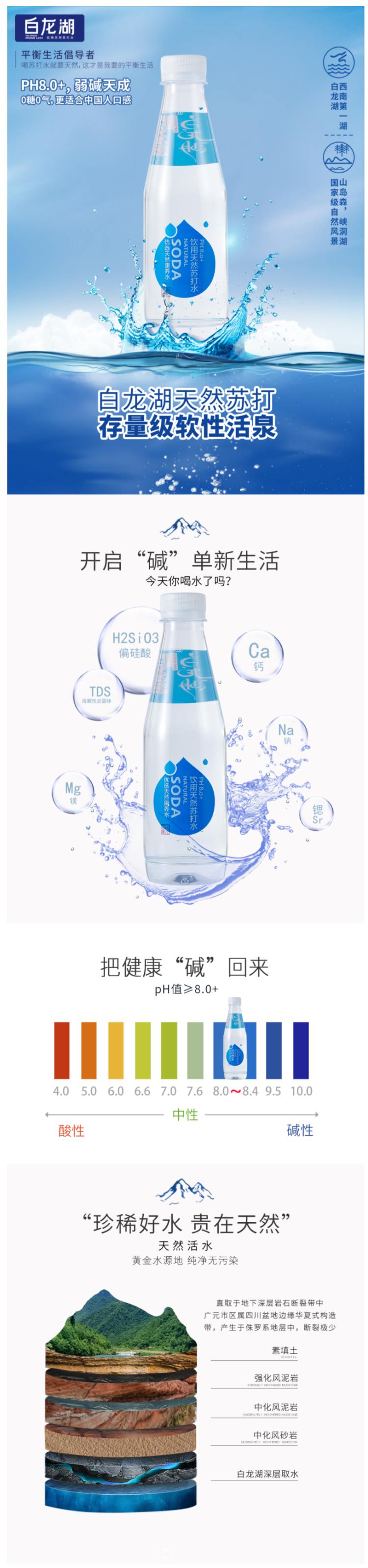 白龙湖 天然弱碱性 苏打水  350ml*6瓶 图2