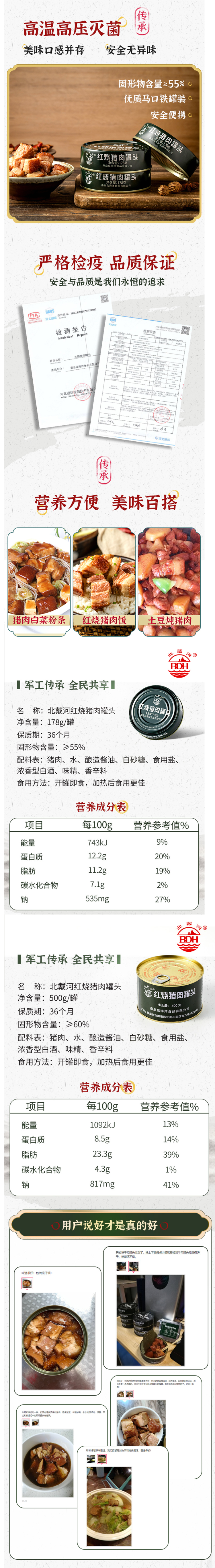 军转民产品 北戴河 红烧猪肉罐头 178g*4罐 图2