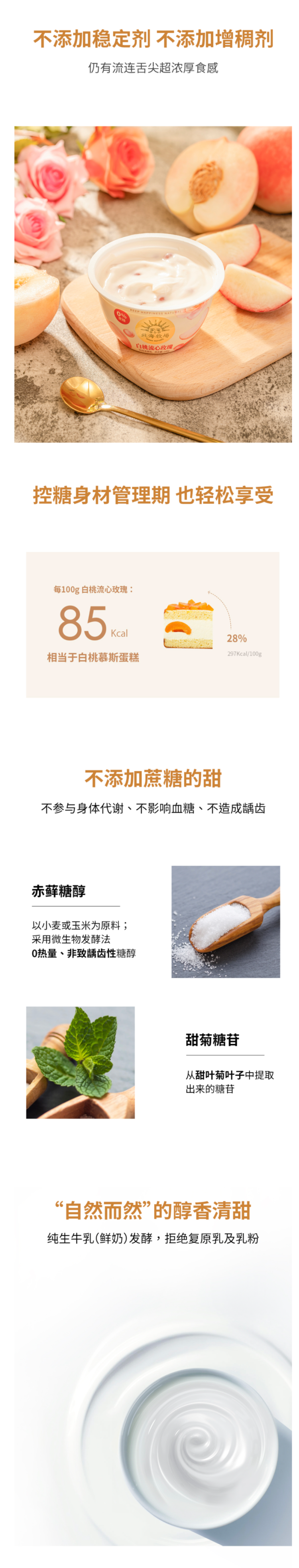 北海牧场 3.8g蛋白质 0蔗糖 白桃流心玫瑰味酸奶 140g*12杯 图5
