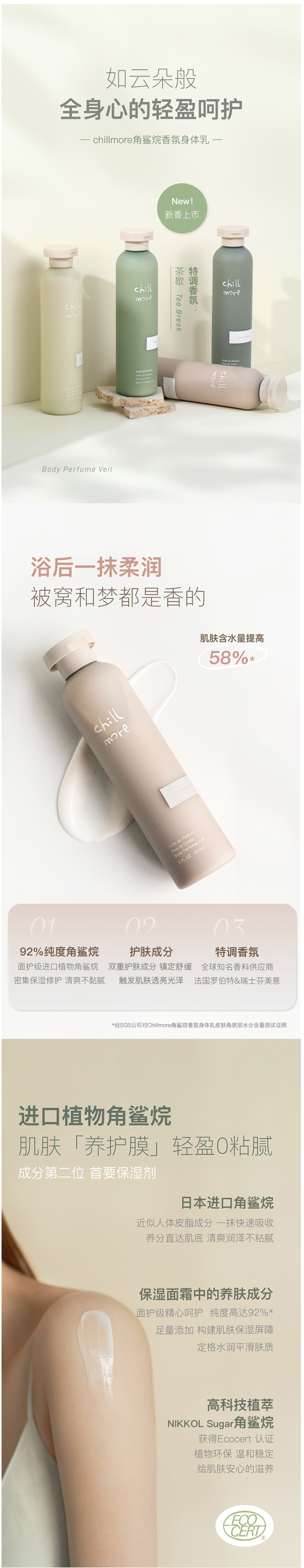 chillmore 92%纯度角鲨烷 香氛身体乳 237ml 持久留香保湿 图1