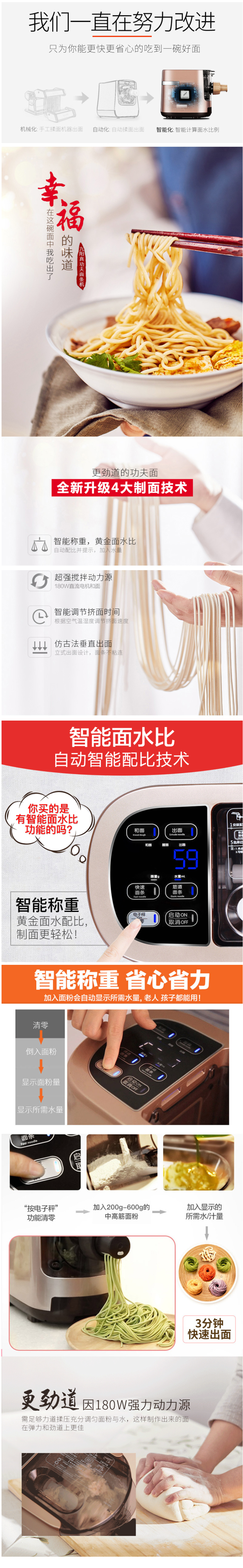 九阳 W601V 全自动面条机 自动配比面水 可做6种面条 图7