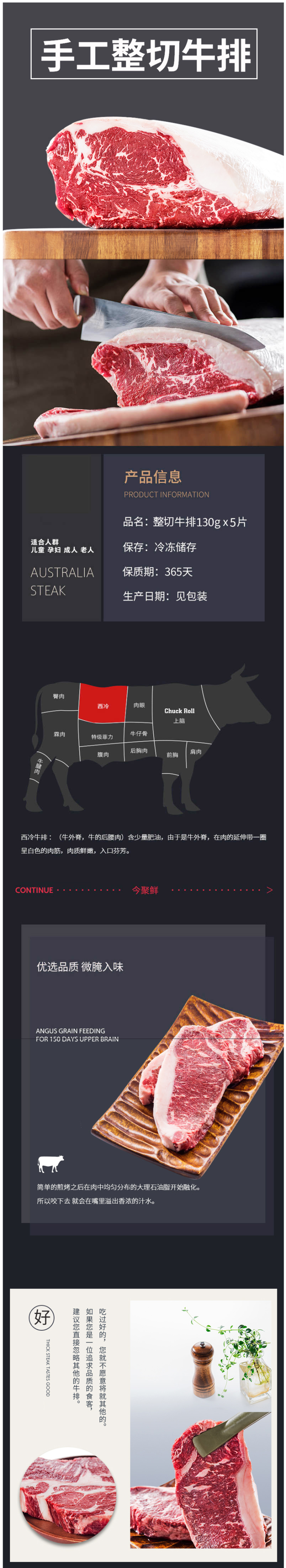 澳洲进口 今聚鲜 整切西冷牛排 10片 共1300g 图1