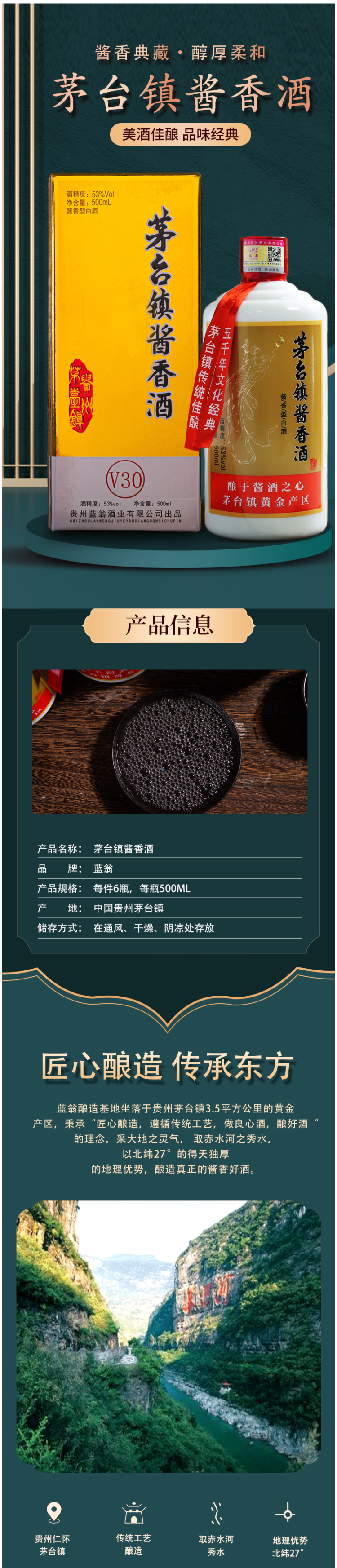 贵州 蓝翁 酱香型 53度纯粮食高粱酒 500ml*6瓶整箱 图1