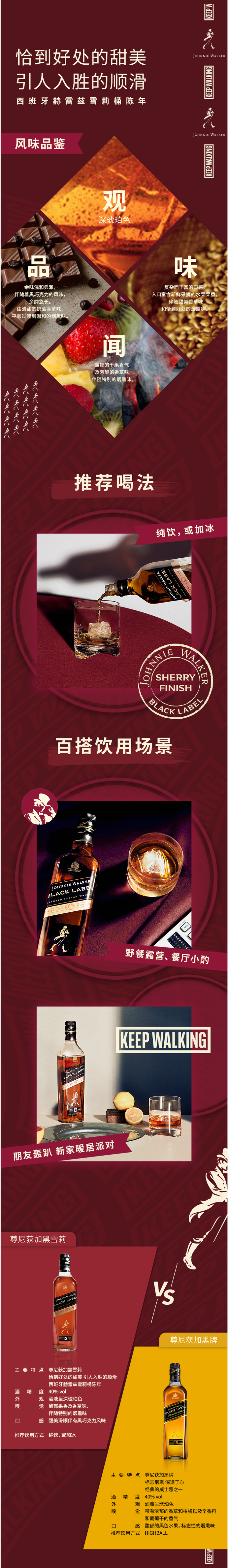 英国原产 尊尼获加 黑雪莉 12年窖藏 黑牌苏格兰威士忌 700ml 图4