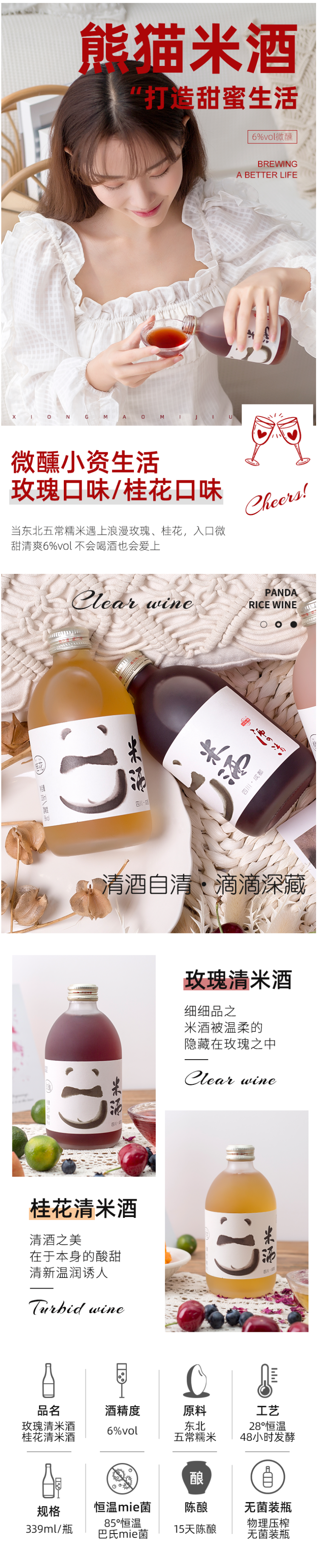 川红锦 熊猫微醺 6度 玫瑰味/桂花味糯米甜酒 339ml单瓶 图1