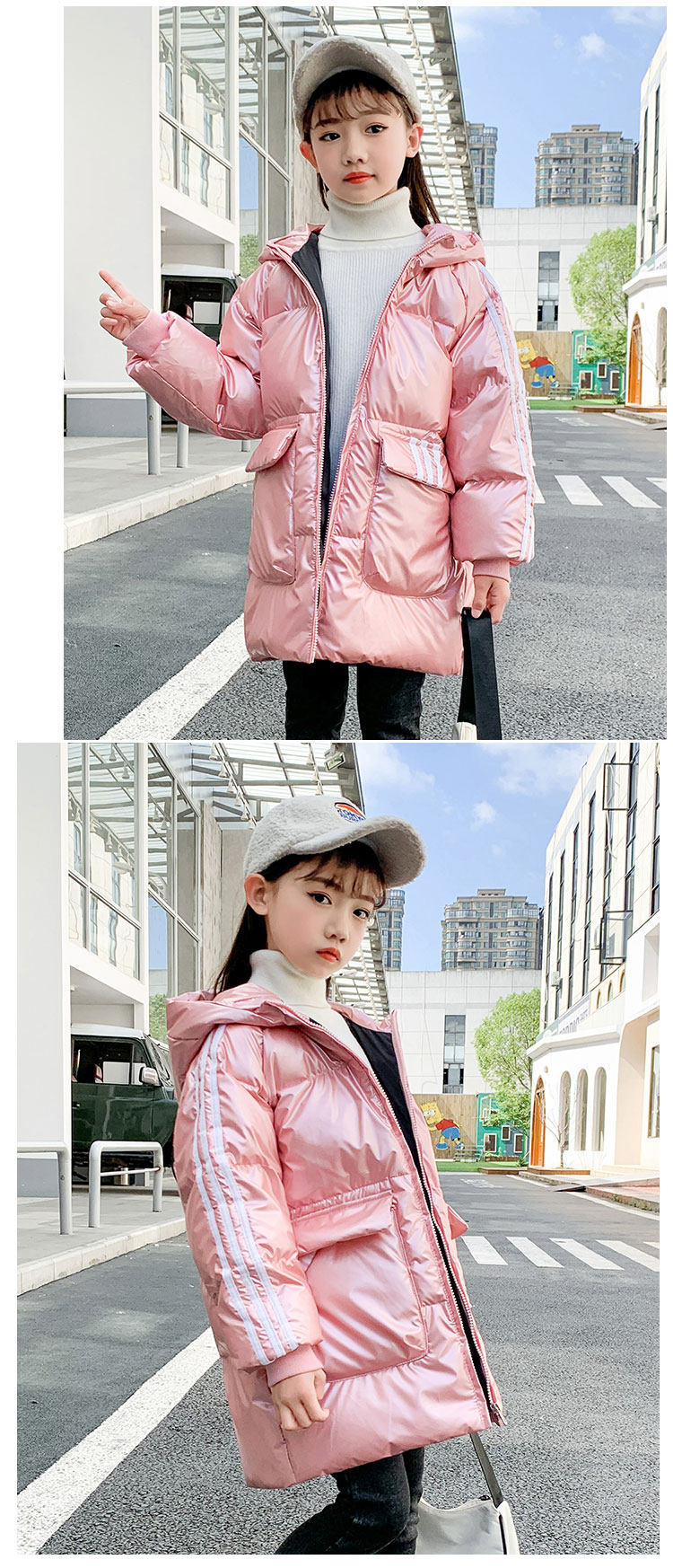 白鸭绒儿童羽绒服中长款加厚连帽外套 图13