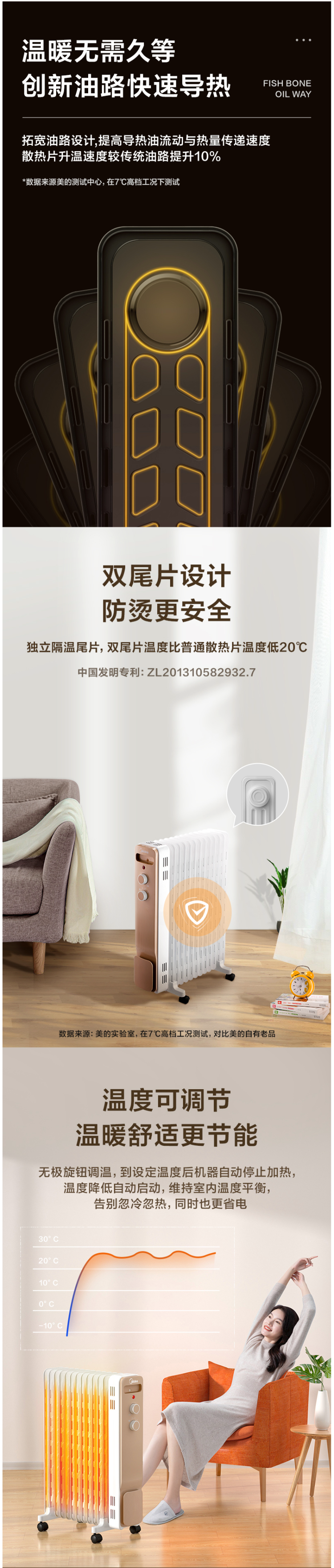 美的 NY2213-18GW 11片电油汀取暖器 2000W 图3