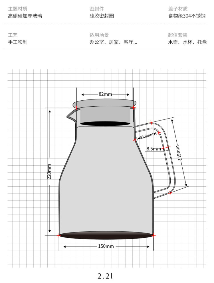 DAYDAYS 耐高温玻璃水壶套装凉水壶 250ml锤纹壶+贵妃杯*2个 图12