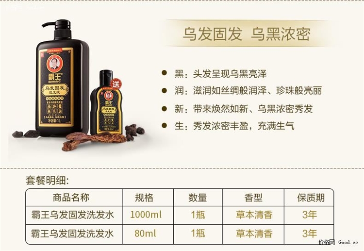 霸王 首乌固发防掉发洗发水 1L 图1