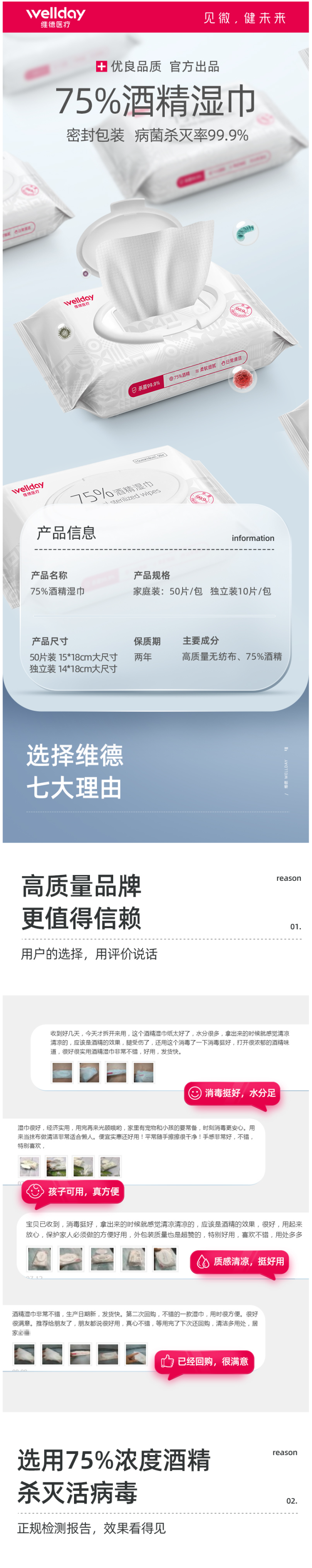 维德医疗 75%酒精 消毒湿巾 50片 图1