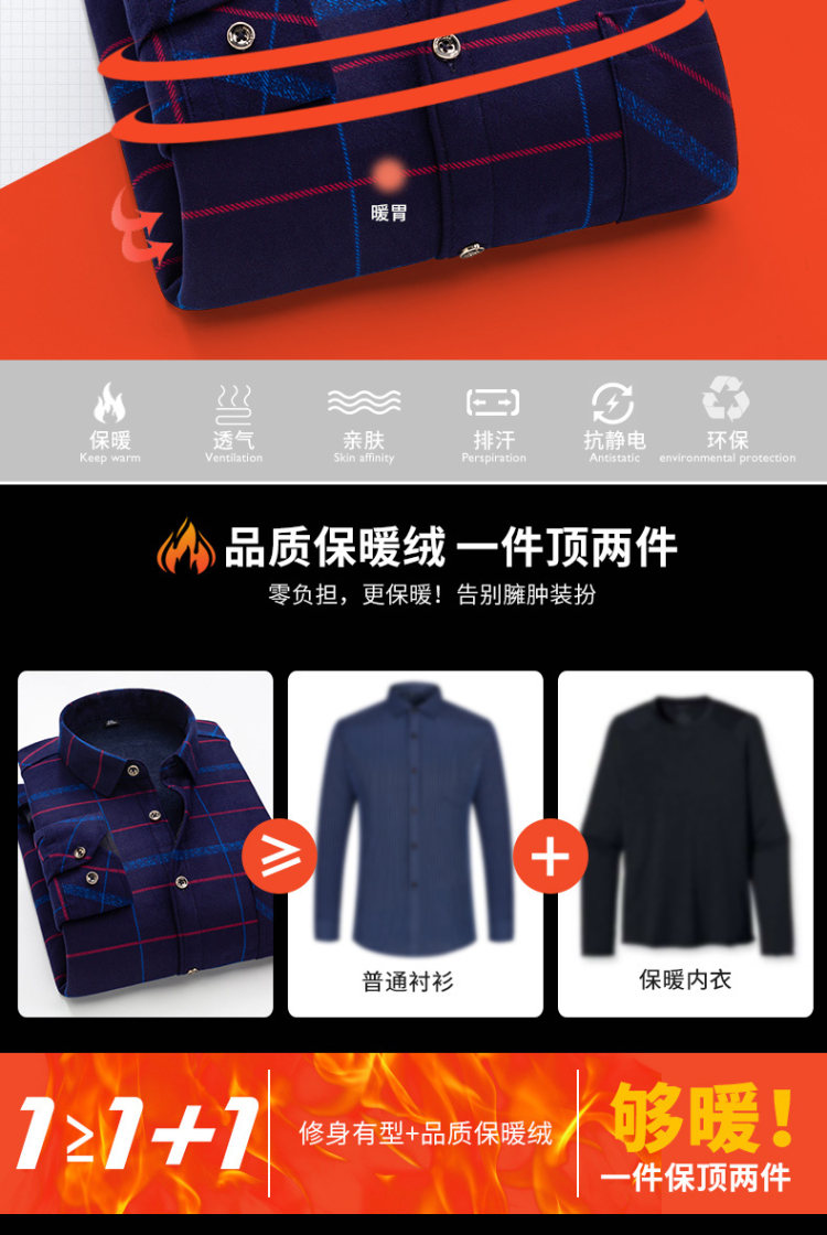 暖甲飞 加绒加厚保暖衬衫 图2