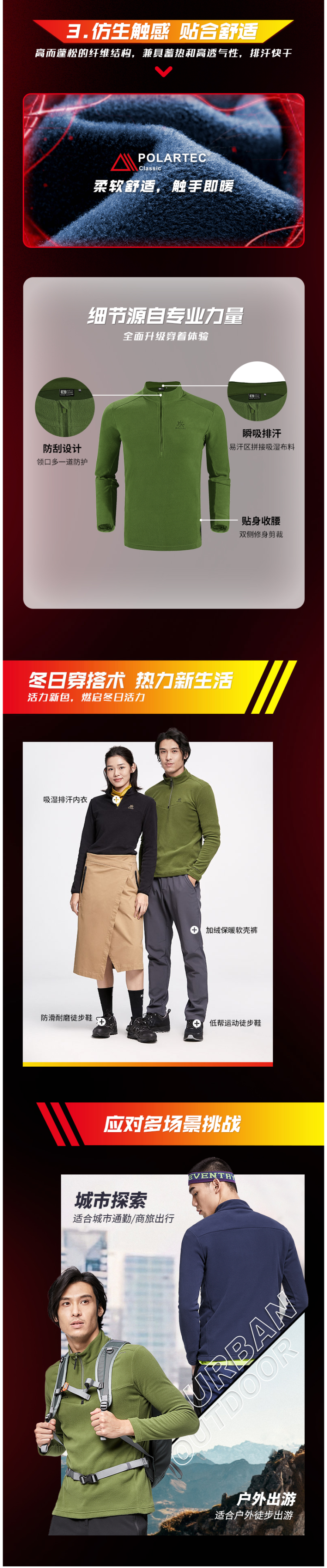 凯乐石 Polartec 100面料 男女轻暖无静电抓绒 图5