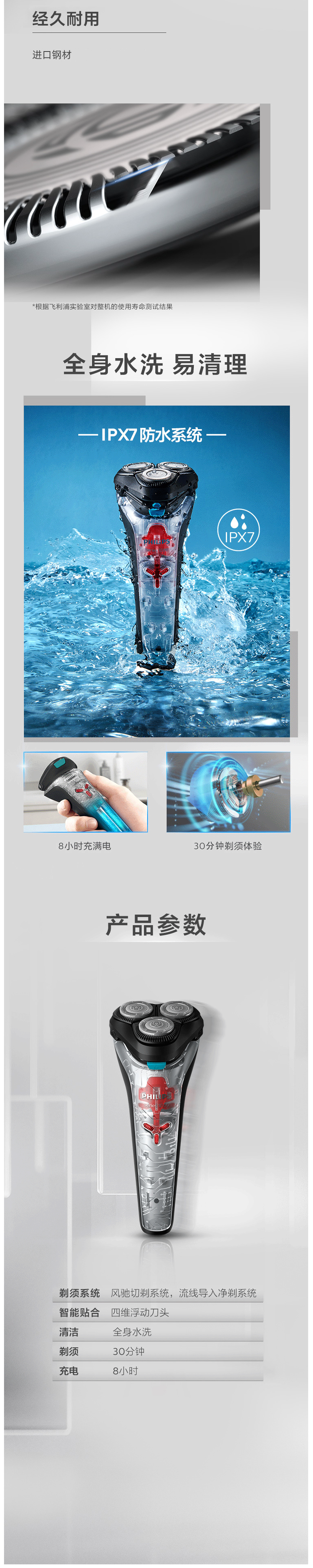 飞利浦 S1108 电动剃须刀 透明前盖 可全身水洗 图3