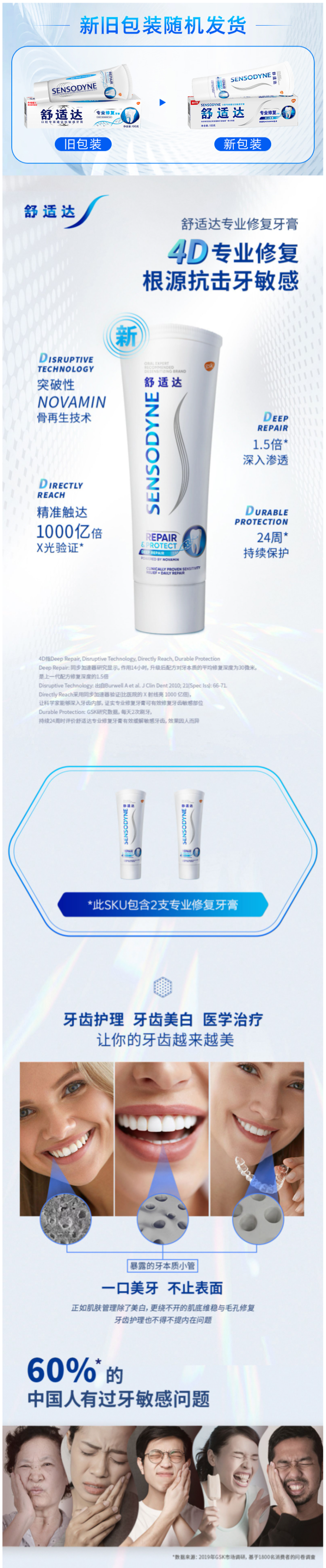 舒适达 专业修复抗敏感牙膏 100g*2支 图1