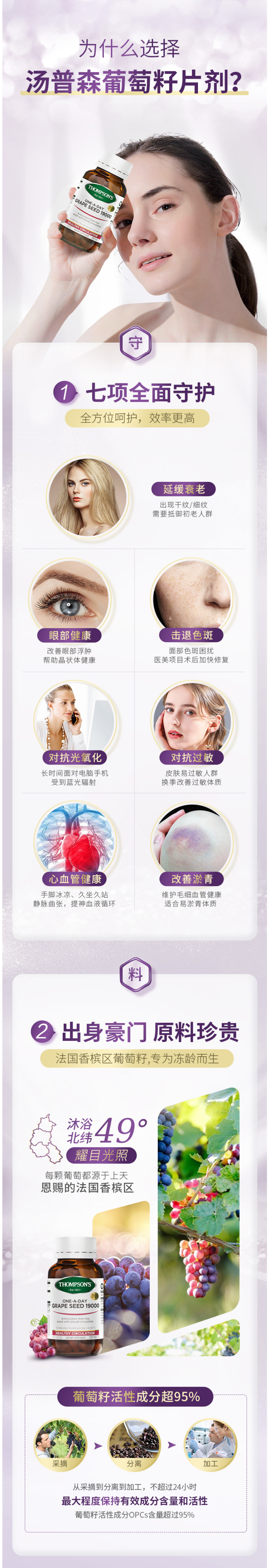 汤普森 葡萄籽精华片 120粒 美容养颜 图3